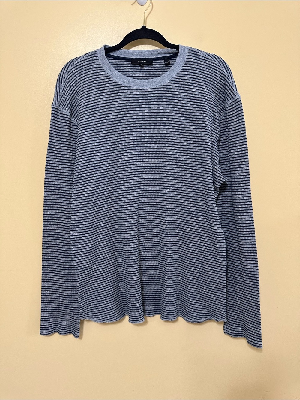 Vince Feed Stripe Thermal Long Sleeve Shirt Men XXL Gray